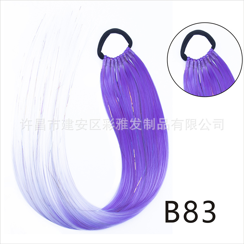 Comercio exterior transfronterizo láser de fibra química colorida cola de caballo 24 pulgadas trenzada de nueve hebras extensión de cabello cola de caballo simple y rápida