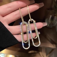韩国东大门S925银针金属带钻长款感耳环法式网红耳饰2024新品耳饰