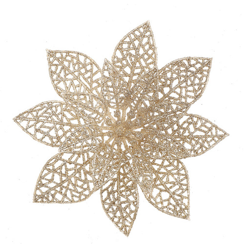 15CM Cross-border Christmas Flower Christmas Double-layer Hollow Christmas Tree Decoration Flower Gold Foil Artificial Flower Manufacturer