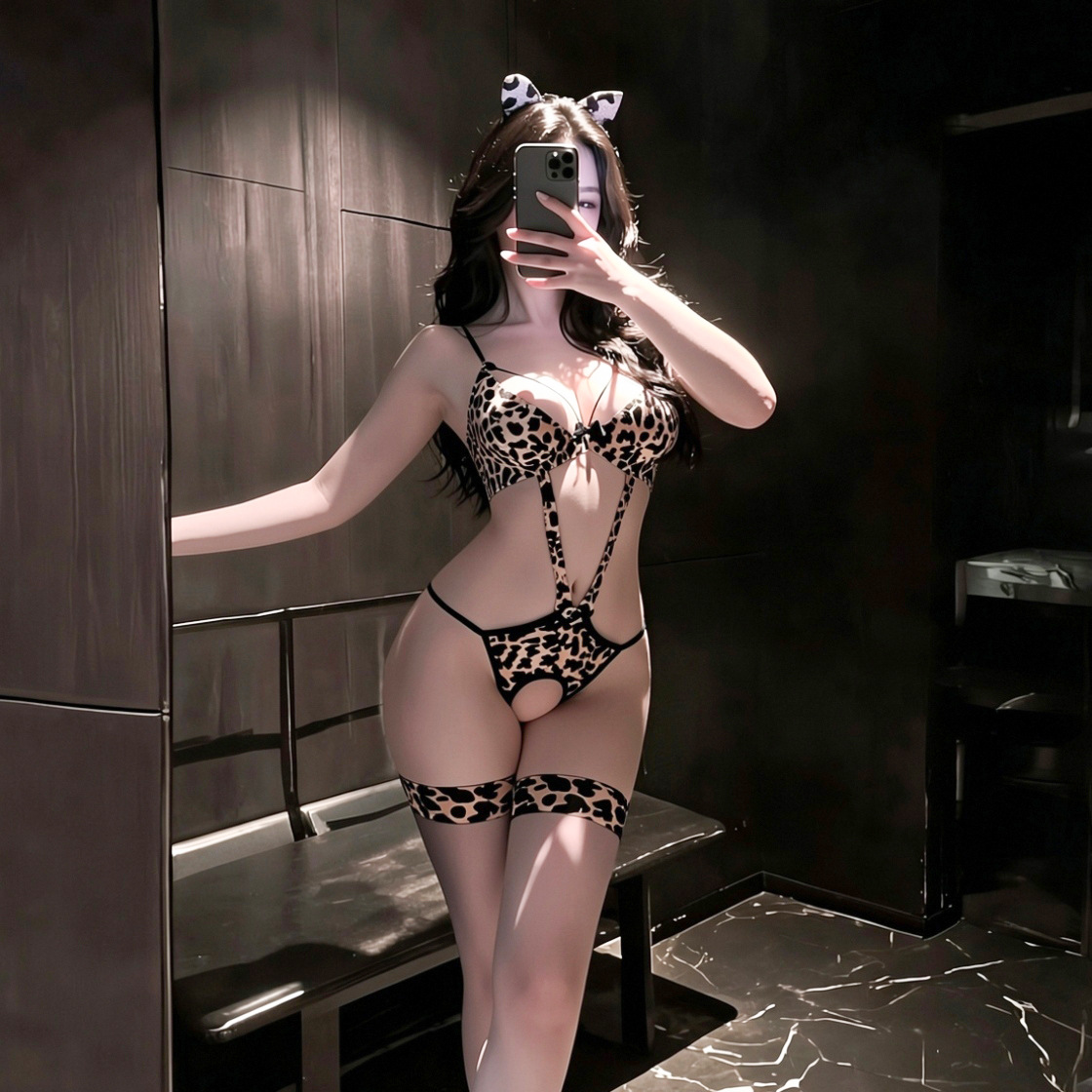 매혹적인 섹시 란제리, 여성용 금욕풍 레오파드 프린트 원피스, qqny 잠옷, 유니폼, 유혹적인 섹시 의상 여성용