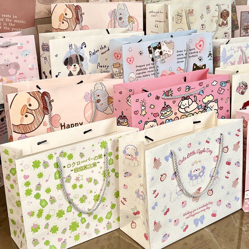 礼品袋大合集高颜值硬壳加厚白卡纸大容量ins简约精致卡通手提袋|undefined