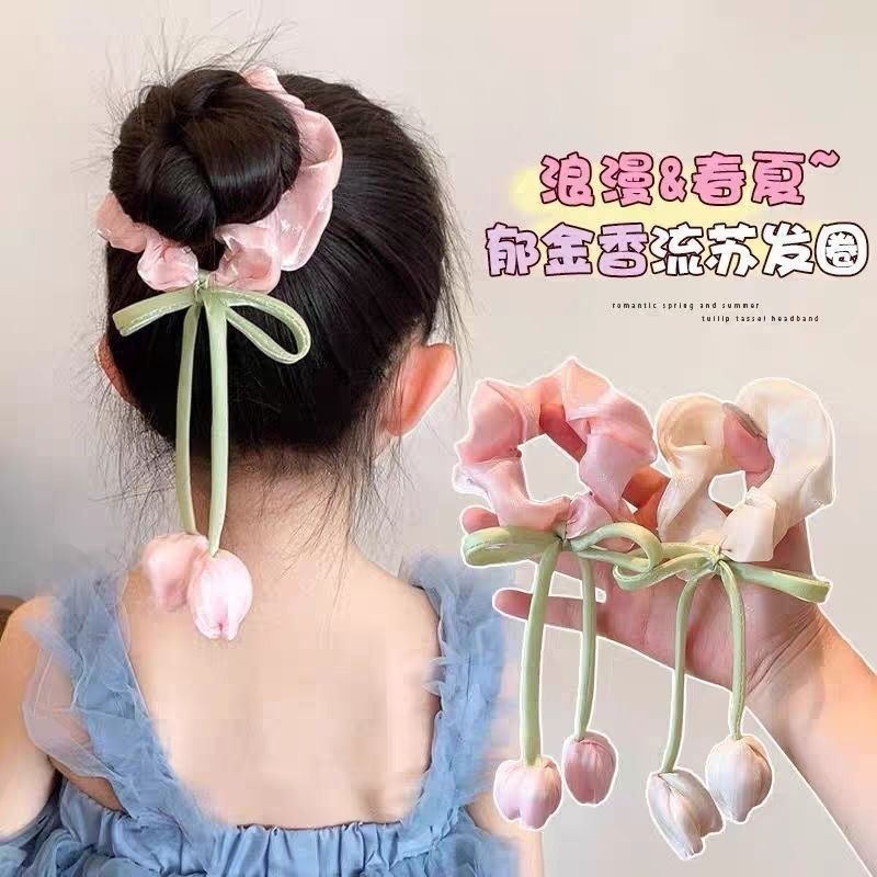 郁金香飘带大肠发圈新款高级感气质女生头绳发饰可爱儿童高端发绳|undefined