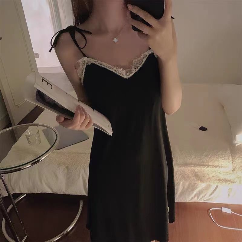 2024 vestido de dormir de cinturón para mujeres de verano delgado hilo de hielo sexy pequeño cordón fresco vestido de ropa de casa pijama de mujer