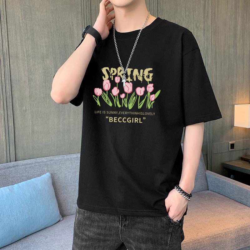 Moda estilo coreano corto moda negro hielo seda manga corta Camiseta cuello redondo Camiseta para hombres y mujeres