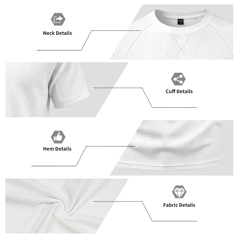 Men's Waffle Knit Short Sleeve T-Shirt, Breathable Textured Cotton-Like Fabric, Relaxed Fit Casual Tee For Summer_viptrois.com