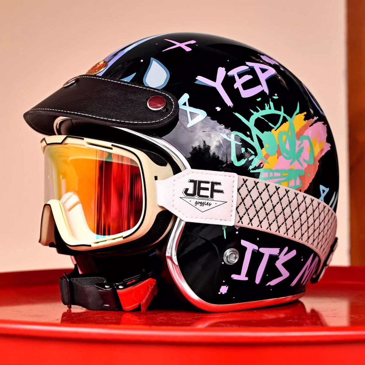 Taiwan JEF Retro 3/4 Motorcycle Helmet Men Women 3C