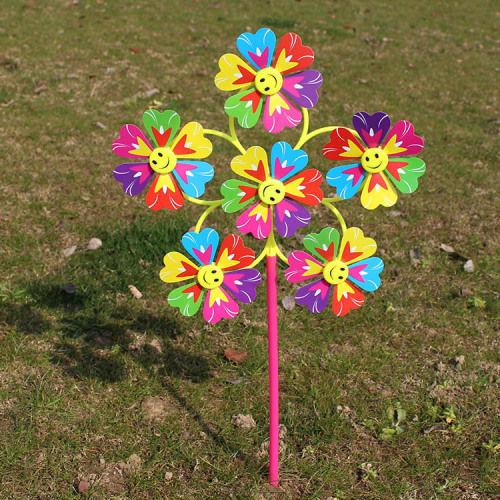 Children's Smiling Windmill Colorful Windmill Children's Gift Kindergarten Activities Windmill Cartoon 6-Wheel Large Windmill Toy