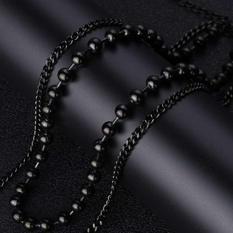 30g Weight Double Layer Necklaces Classification 667 Stainless Steel Chain Material Retro Simple Style Solid Color 667 Stainless Steel Men's Double Layer Necklaces Men Layered Necklaces