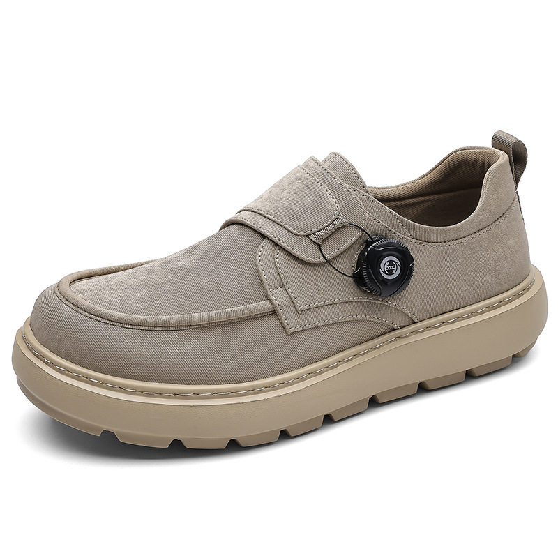 Giày thể thao nam sneaker lưới thoáng khí khóa xoay đế dày — Màu kaki, màu xám, màu đen