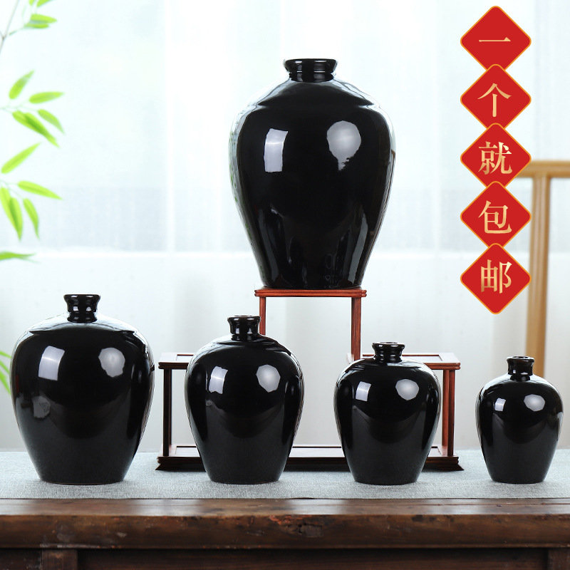 Wholesale black glaze ceramic wine jars and bottles 1 pound 2 pounds 3 pounds 5 pounds 10 pounds, household original juice wine accessories sealed bottles with wine stopper
