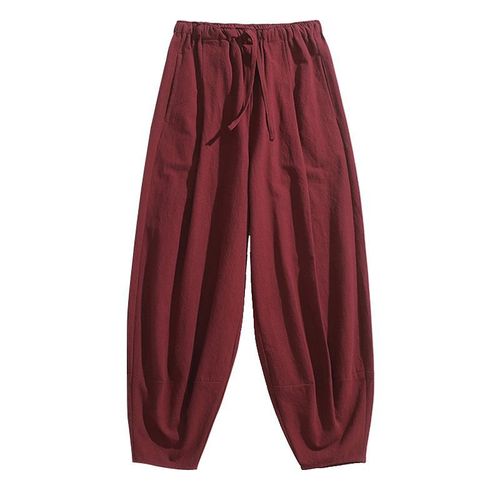 Autumn and Winter Chinese Style Linen Casual Wide Leg Pants, Chinese Style Men's Cotton Linen Straight Leg Lantern Pants, Hanfu Pants, Taoist robes
