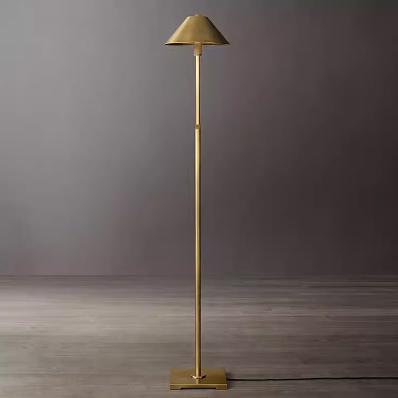 Retro Brass Floor Lamp with Minimalist Cone-Shaped Shade, Reading Lamp Beside the Sofa in the Living Room, Wabi-Sabi Style Standing Ambient Light for Guesthouses Retro Brass Floor Lamp with Minimalist Cone-Shaped Shade, Reading Lamp Beside the Sofa in the Living Room, Wabi-Sabi Style Standing Ambient Light for Guesthouses