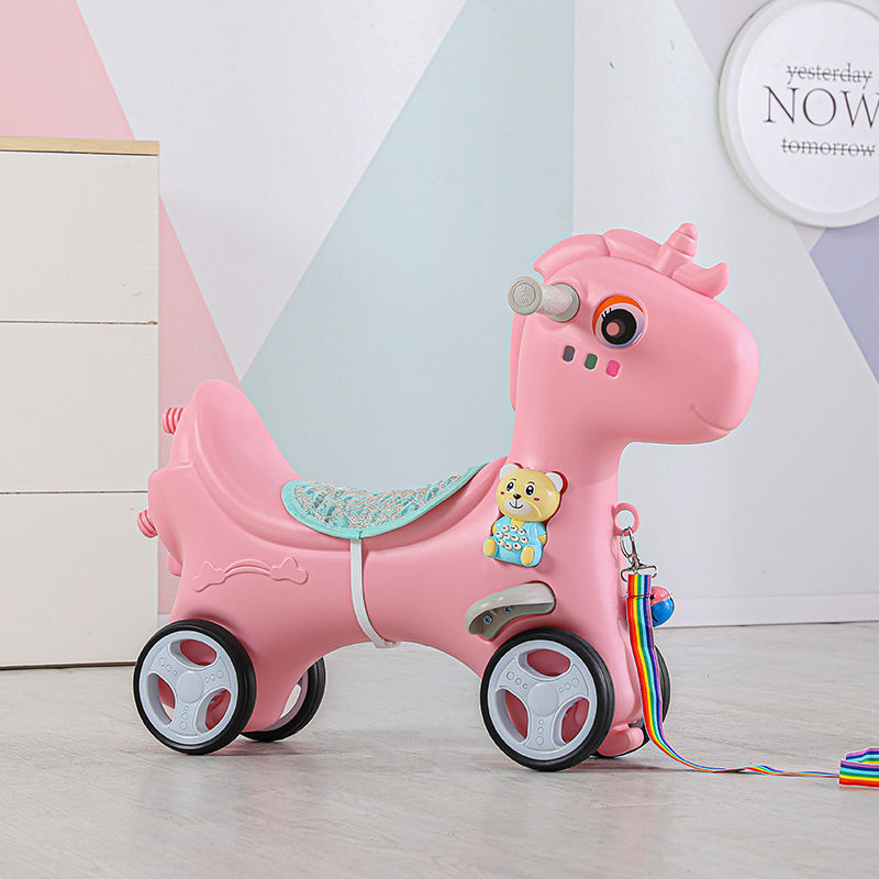 Niños mecedores caballo de Troya juguetes de cumpleaños bebé mecedores caballo de doble uso mecedores patinaje un cabello