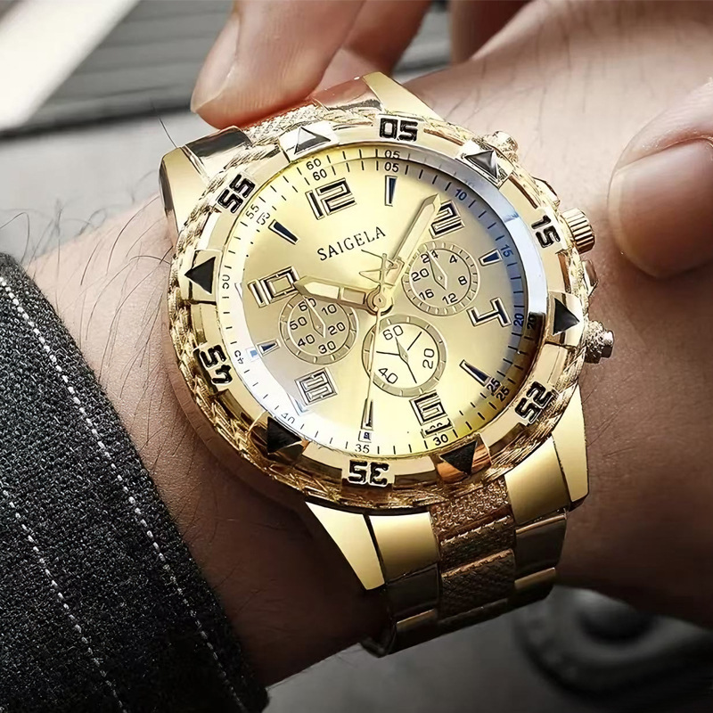 Factory Direct Sales Popular Men's Quartz Watch Cross-Border Popular Set Watch Fashionable and Elegant Men's Steel Band Watch