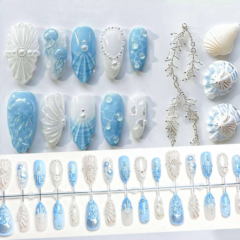 Cross-Border Export Island Laser Wearable Nails Ins Girly Heart Shell Vacation Style Nail Art Patch Summer New Style Cross-Border Export Island Laser Wearable Nails Ins Girly Heart Shell Vacation Style Nail Art Patch Summer New Style