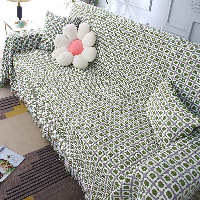 New Full-Cover Sofa Cushion, Universal for All Seasons, All-Inclusive Sofa Cover, Green Plaid Multi-Functional Cover, Can Be Shipped on Behalf of Others