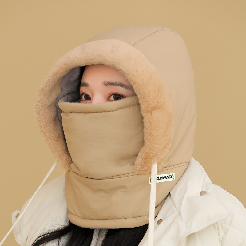 防风帽子女秋冬骑车保暖护耳包头帽套头帽毛绒围脖帽口罩一体帽子|undefined