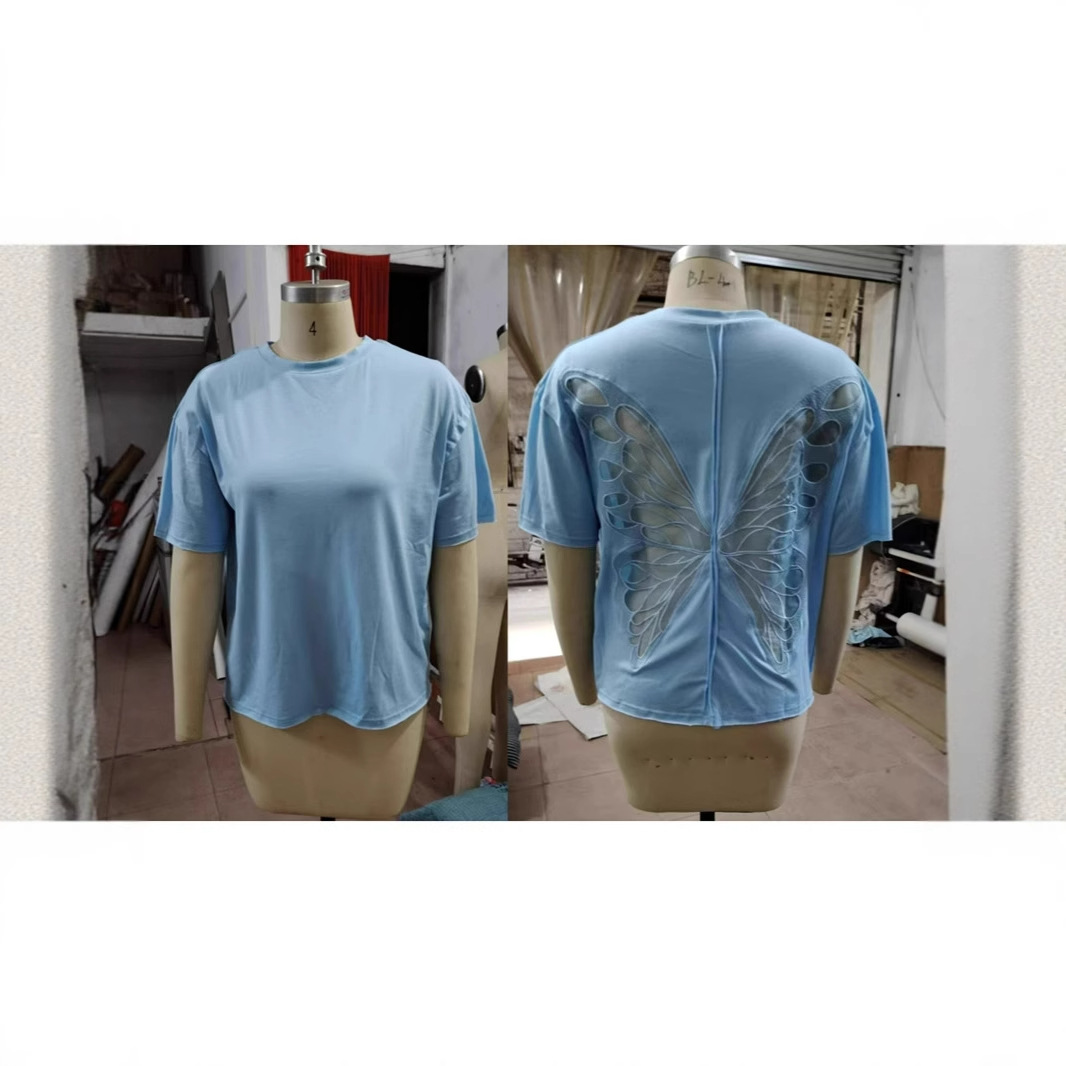 11 Colors in Stock Amazon Aliexpress Short-Sleeved T-Shirt for Women 2025 Summer Ins Butterfly Loose Student Half-Sleeved Top