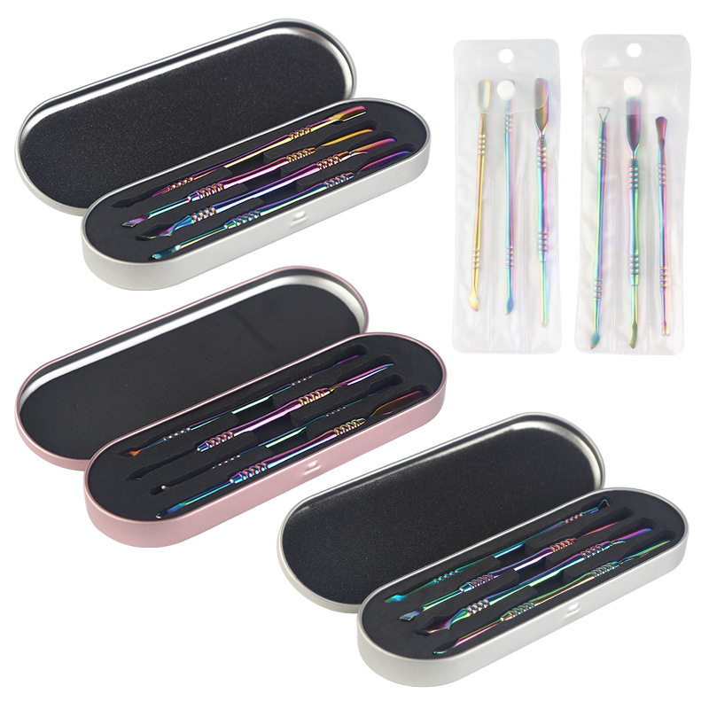 Nuevo color mágico manicura acero empuje piel muerta empuje removedor de uñas empujador de uñas doble cabeza doble uso manicura herramienta traje transfronterizo