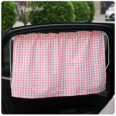 2026 Car Sunshade Curtain Side Car curtains - pink-and-white-plaid-suction-cup-curtain