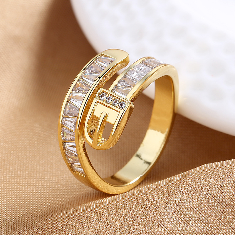 6g Weight Zircon Inlay Material Fashion Geometric Copper Plating Zircon Open Ring