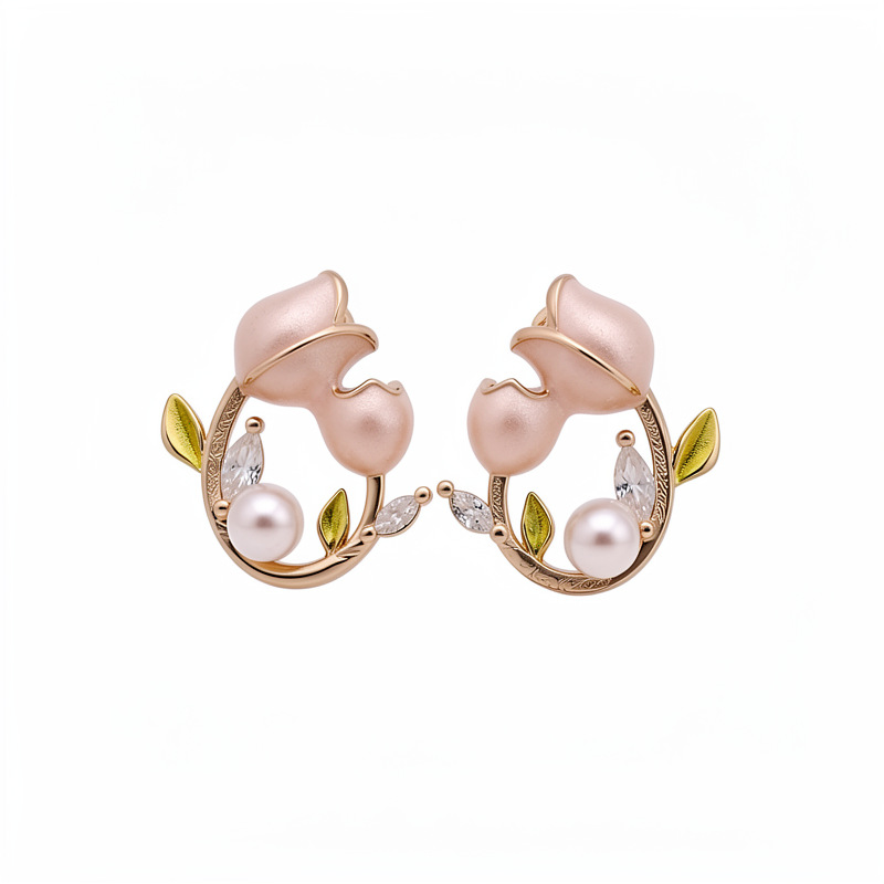 Aguja de plata zircon goteo flor tulipa perla pendientes temperamento dulce delicado pendientes ligeros lujosos de alta calidad pendientes