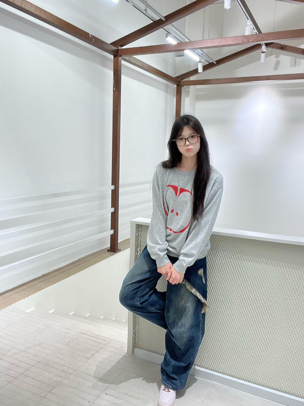 韩版像素苹果印花圆领卫衣2025秋冬学生版宽松上衣oversize风格潮|undefined