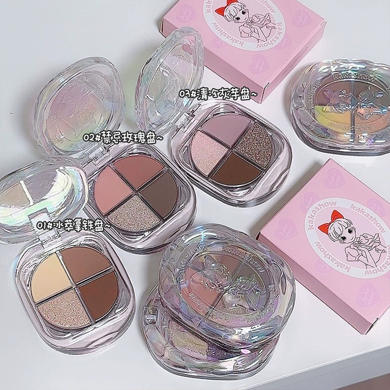 Тушь/Тени для век Kakashow Girl Heart Four Color Eye Shadow слабо насыщенные молочно-серые диски, световой мерцание, ежедневные поездки и белый оттенок лица