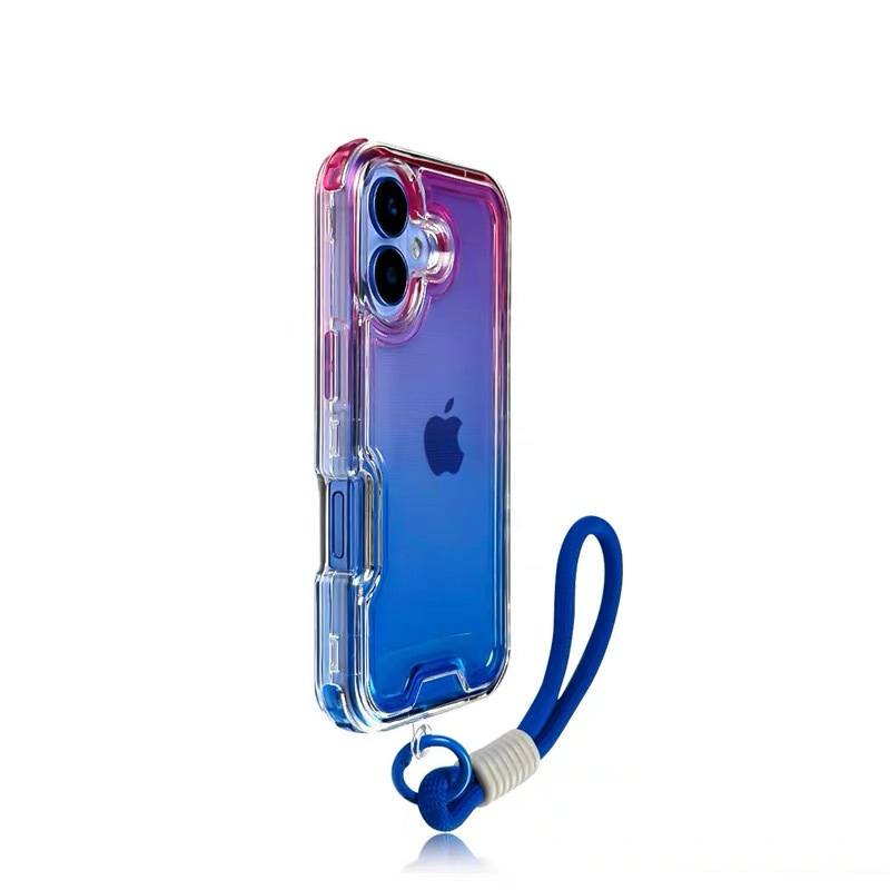 Suitable for Apple 16Promax Mobile Phone Case, Two-Color Gradient Iphone17 Three-In-One Transparent Anti-Fall Case with Hand Strap New