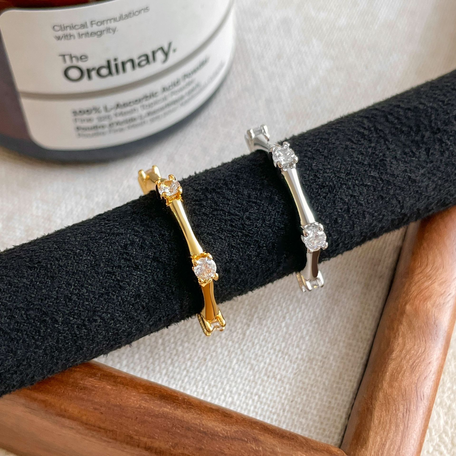 韩版镶钻竹节戒指女生开口食指指环设计款冷淡风手饰外贸跨境饰品