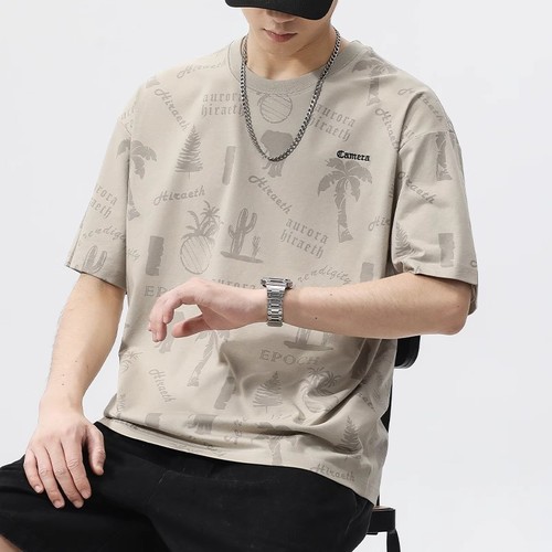 Men's Summer 2025 New Arrival Trendy Casual Breathable Ice Silk Quick-Dry Print Loose T-Shirt