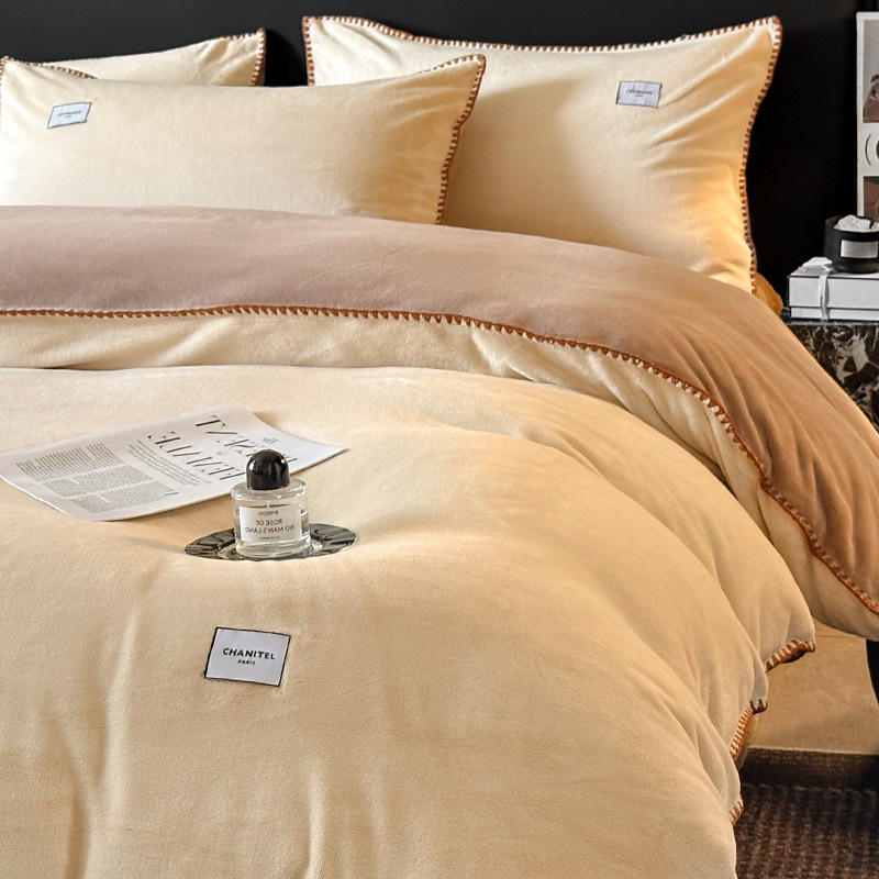 Cama de terciopelo de leche gruesa de cuatro piezas, invierno y otoño de terciopelo de coral, sábanas de terciopelo de brida, cubierta simple de tres piezas