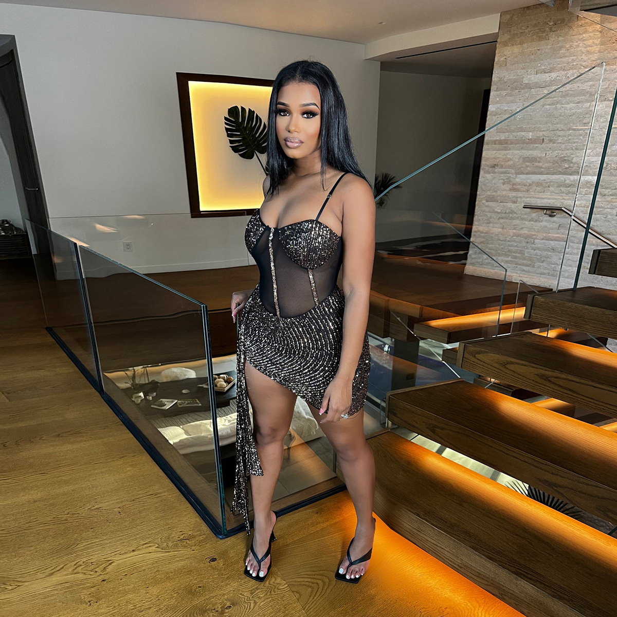 Women's Clothing summer sequined mesh dress nightclub sexy short skirt dress_voghion.com