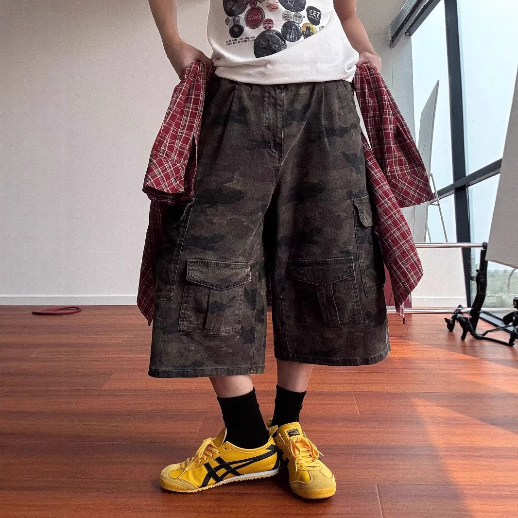 Cross-border foreign trade factory men's | new cleanfit camouflage wide leg casual tooling cropped jeans men's