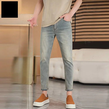 跨境2025春夏新款牛仔裤男款时尚男士修身小直筒九分裤子男现货长