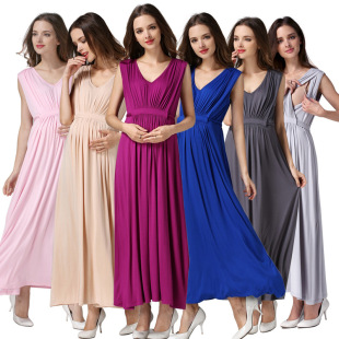 European and American Style Fashion Pregnant Women's Long Dress Modal Super Soft Side Opening Breastfeeding dress plus size Women's Emotionmom