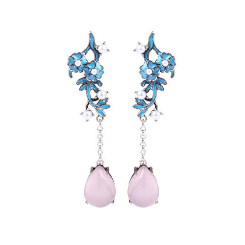  National Trend New Product Chinese Literary Imitation Jade Niche Design Earrings Thai Silver Old Retro Style Earrings for Women