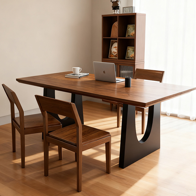 Medieval Style Solid Wood Dining Table and Chair Combination Wabi-Sabi Style Design Log Large Board Conference Table Work Island Computer Table