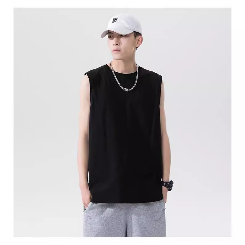 2026 hombre de verano chaleco deportivo sin mangas nuevo estilo coreano de cuello redondo camisa de color sólido al por mayor
