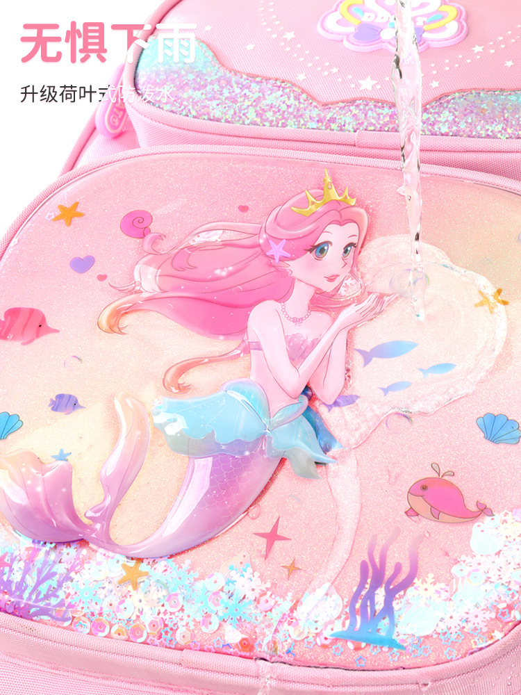 Estilo princesa mochila de protección de la columna vertebral escuela primaria niñas de tercer y segundo grado sirena para reducir la carga de los niños 2024 nuevo