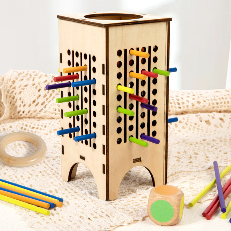 Puzzles de madera educación temprana divertida mano ojo coordinación clasificación de color 3 en 1 dibujo palo de madera juego de dados