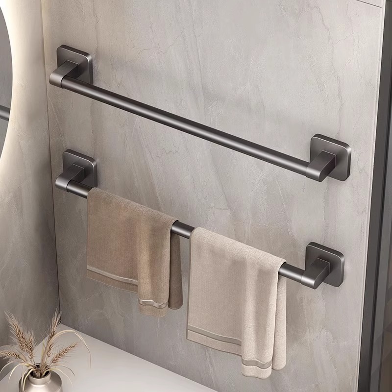 Manufacturer Supplies Space Aluminum No-Drill Wall-Mounted Storage Rack, Bathroom Towel Rack Single Rod, Washroom Storage Hanging Rack