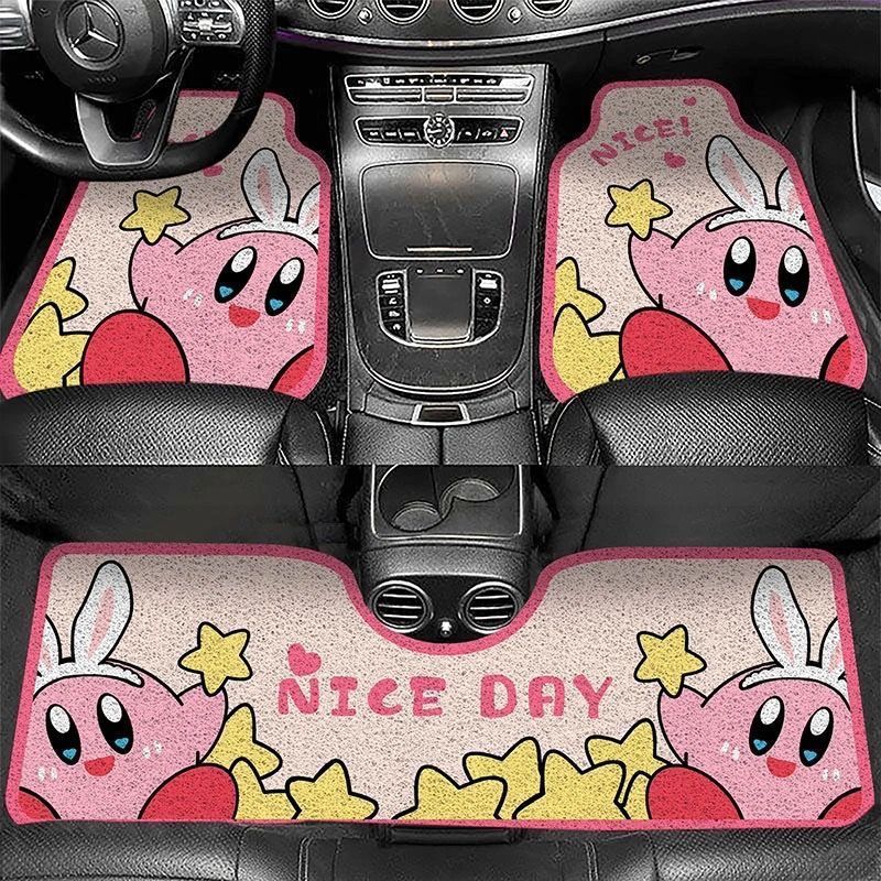 Hot-Selling Cartoon Strawberry Bear Silk Loop Car Floor Mats, Dirt-Resistant, Wear-Resistant, Easy to Care For, Three-Piece Car Mat Set