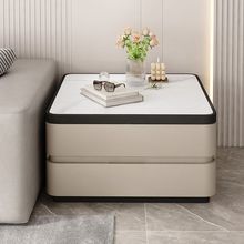 客厅沙发边柜轻奢新款移动高级侧边实木岩板皮质夹缝简约现代茶几