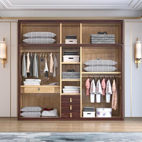 新中式实木衣柜家用卧室储物衣橱紫金檀木三四五六门大容量收纳柜