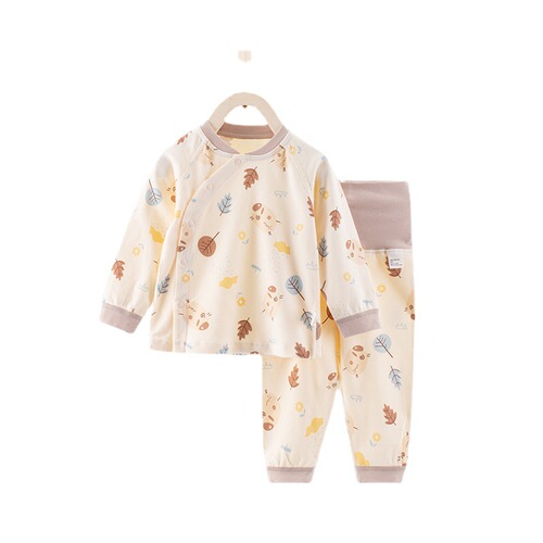 Baby underwear set spring and autumn pure cotton high waist belly protection partial placket set children's autumn clothes and autumn trousers home clothes