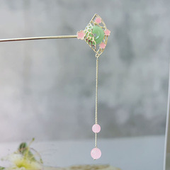 New vintage-style Ping'an buckle fan with tassel hairpin—ethereal, perfect for updo hairstyles; retro Hanfu-inspired hair ornament with swaying design, ideal as a women's headpiece.