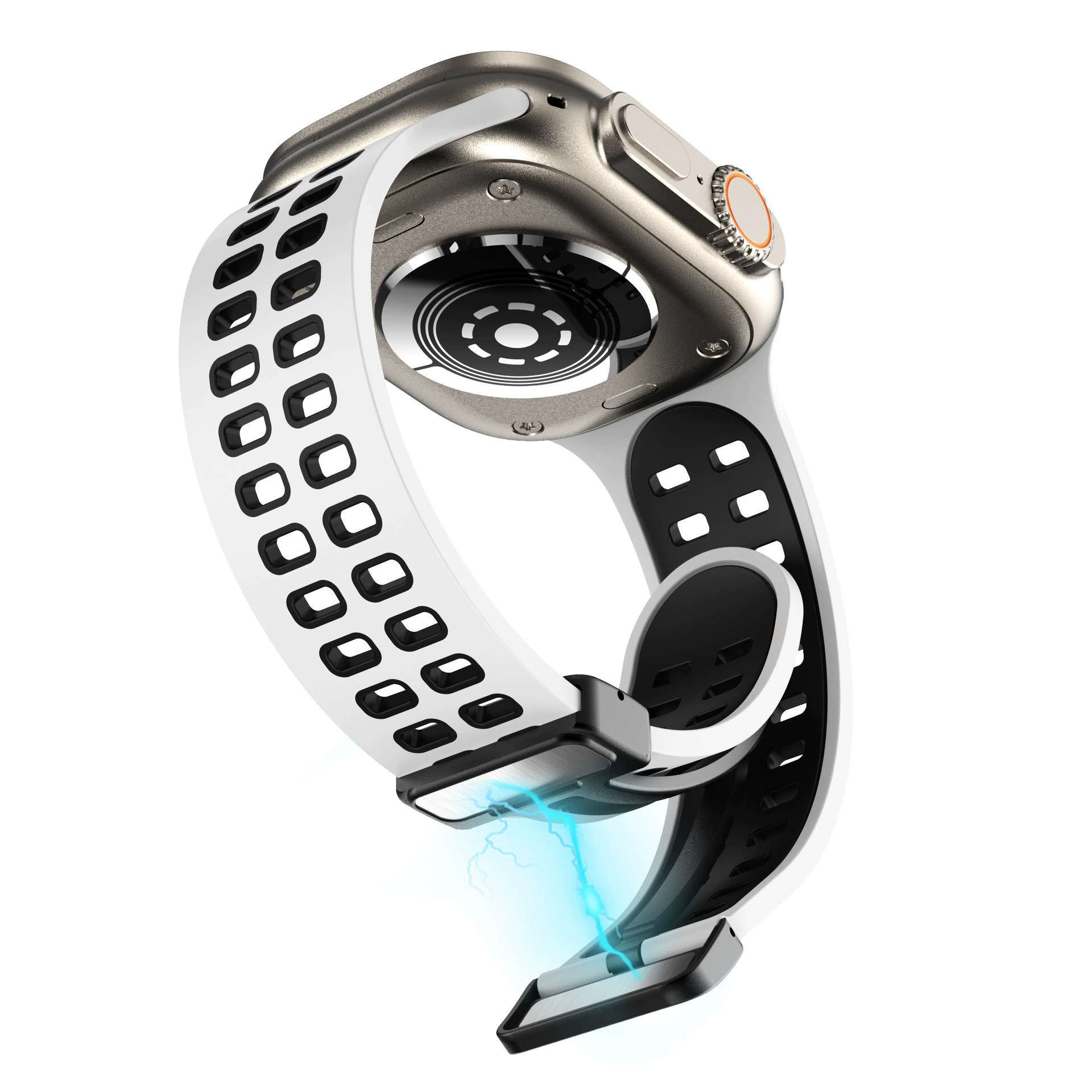 Подходит для Apple Tibetan AppleWatch1-9 поколения складной складной складной магнитный всасывание двойная строка поры двуцветный силиконовый ремешок