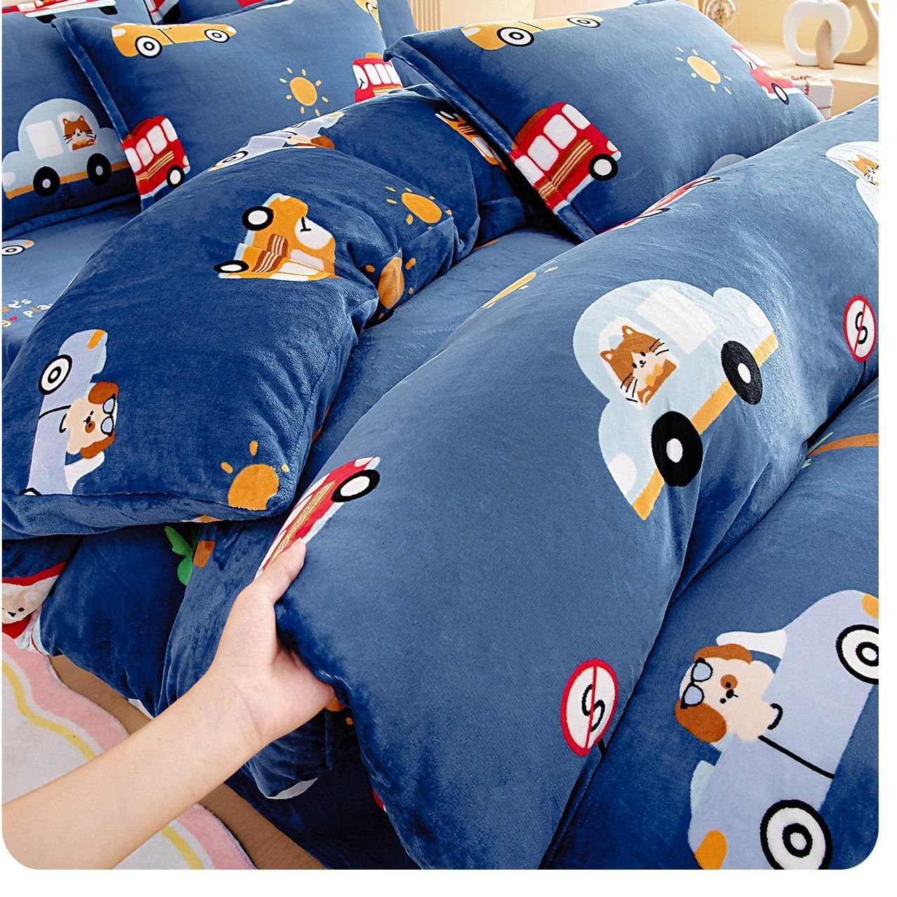 Invierno más cubierta de edredón de una sola pieza niños caricaturas niños cálidos flange coral edredón cubierta de edredón de una persona
