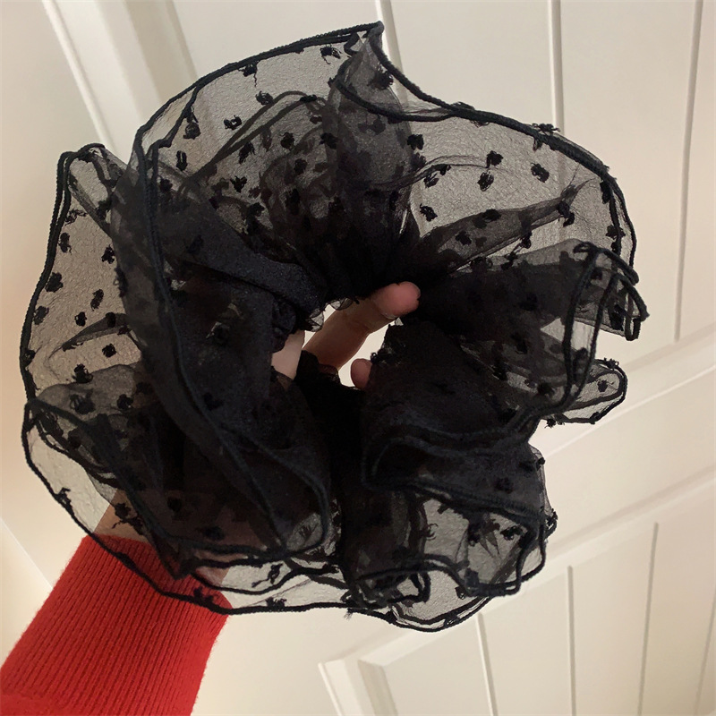 Primavera y verano suave estilo coreano gran encaje de punto grueso lazo para el cabello femenino estilo perezoso sentido de alta calidad cabeza de cola de caballo baja cuerda accesorios para el cabello